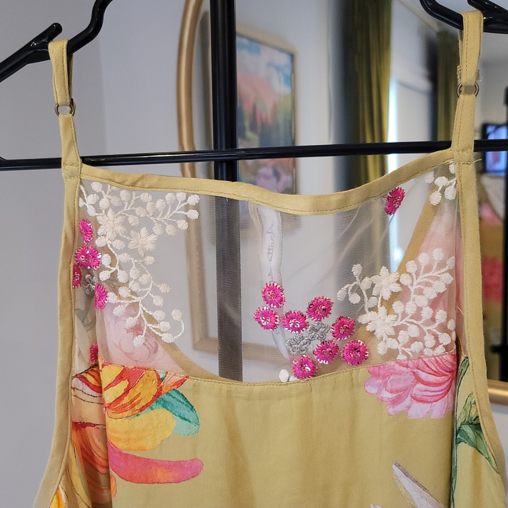 NWT ARATTA Legend of the Crane 100% Viscose Yellow Pink Floral Size XL - Picture 7 of 10
